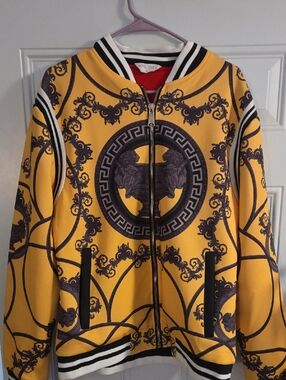 Versace-Inspired Yellow Baroque Bomber Jacket